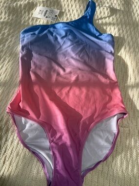 Zara Girls Ombre One-Shoulder One-Piece Swimsuit - Blue, Purple, Pink